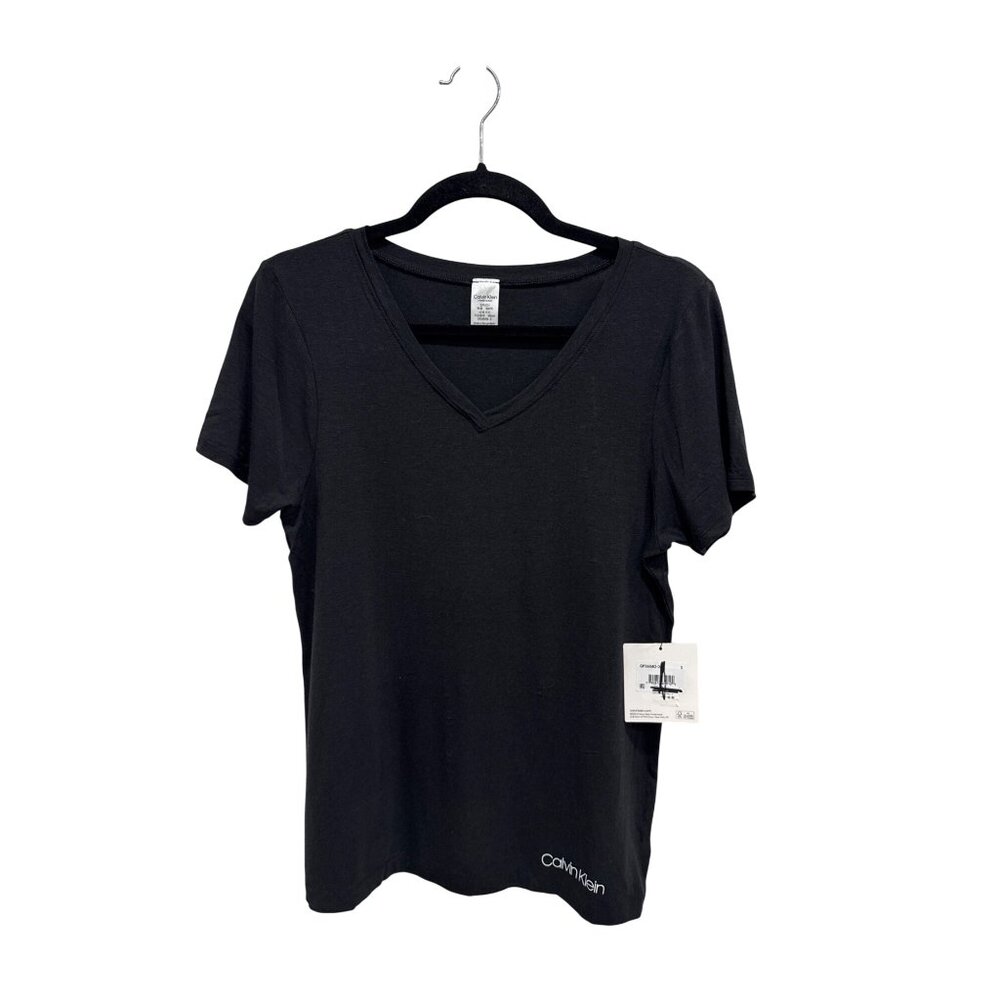 Calvin Klein Women's Black V-Neck Sleepwear T-Shirt S 100% Cotton - Picture 2 of 9